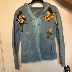 Vintage Free People Embroidered Zip Up Hoodie